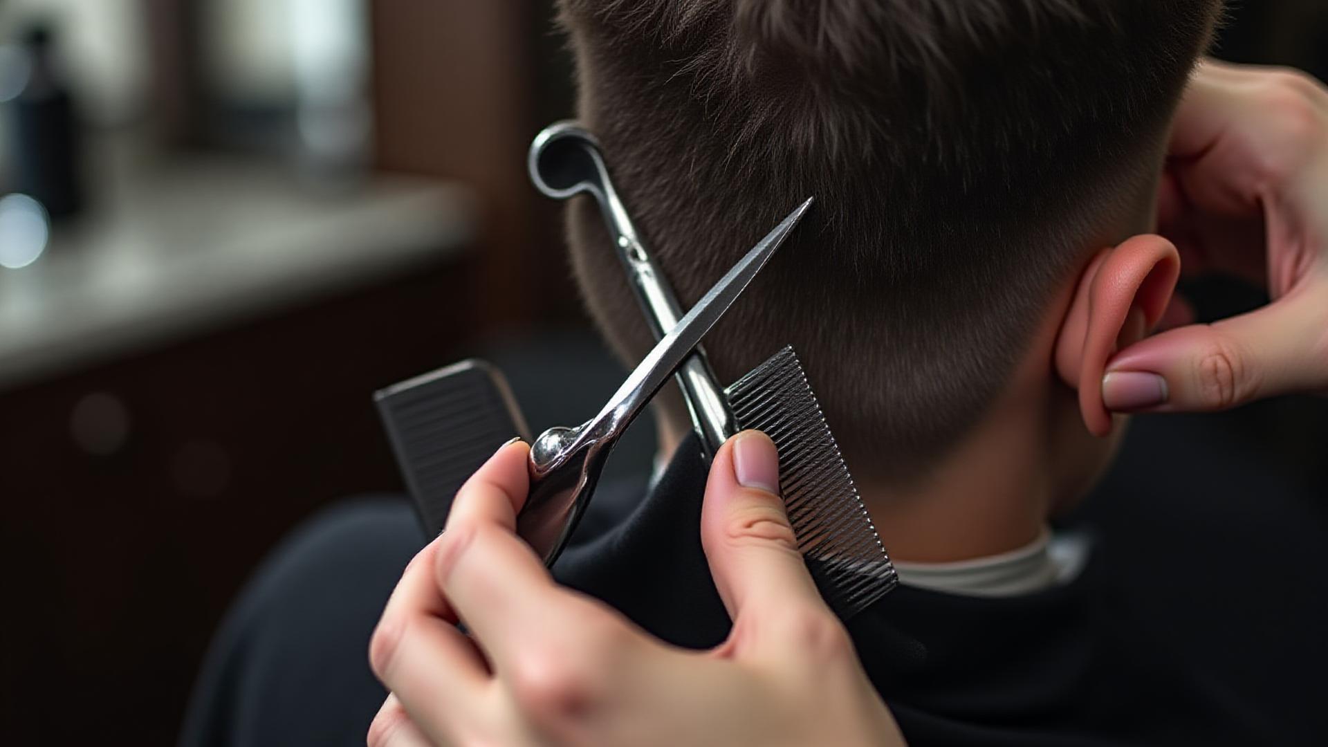 Artisan barbier travaillant sur une coupe précise